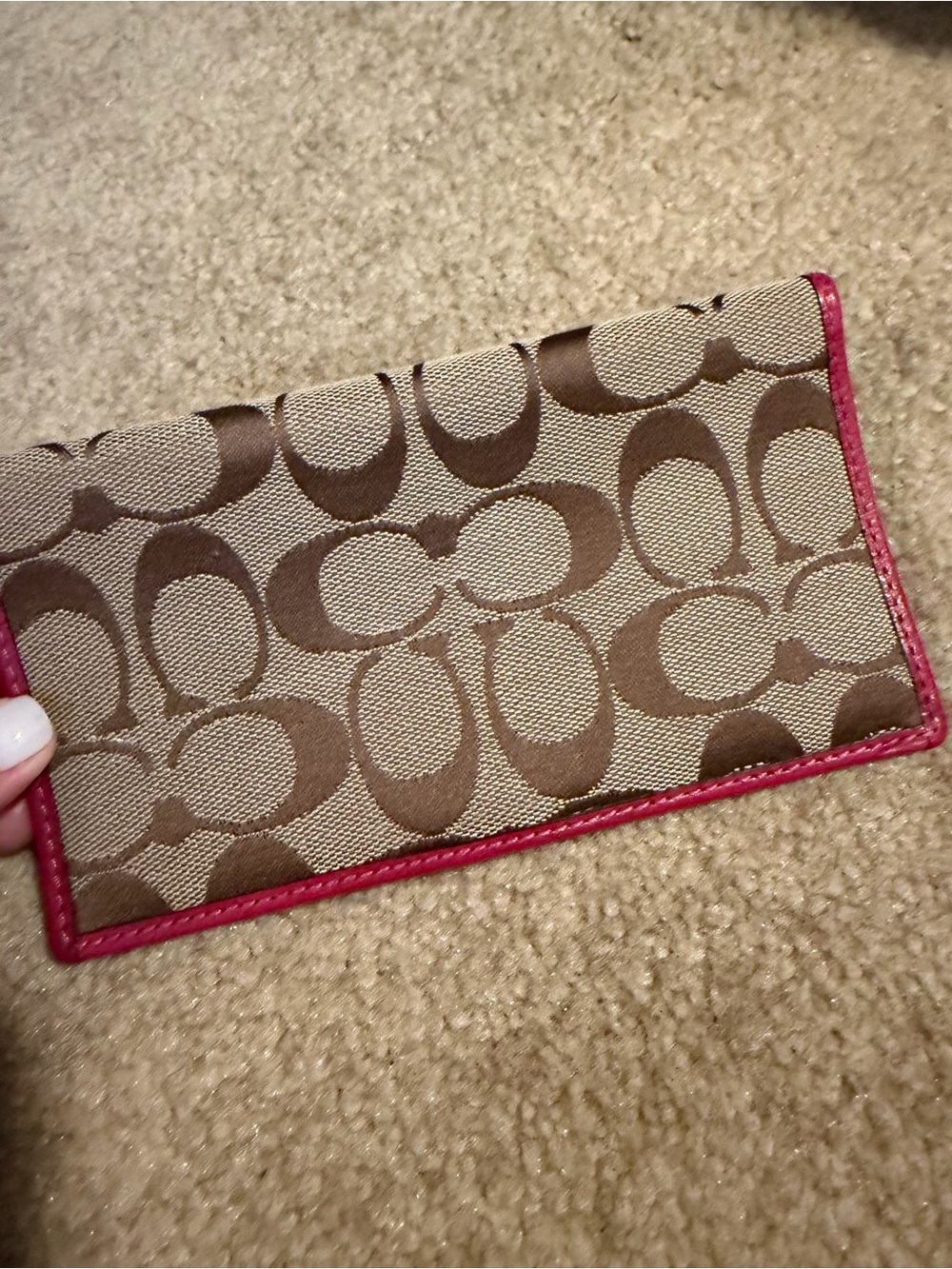 Coach Ladies checkbook wallet - Brown with Pink Trim
